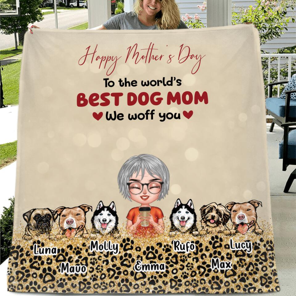 Personalized Dog Mom/Dog Dad Pillow Cover/Fleece Throw Blanket/Quilt - Man/Woman With Up to 6 Dogs - Mother's Day/Father's Day Gift Idea For Dog/Cat Lover