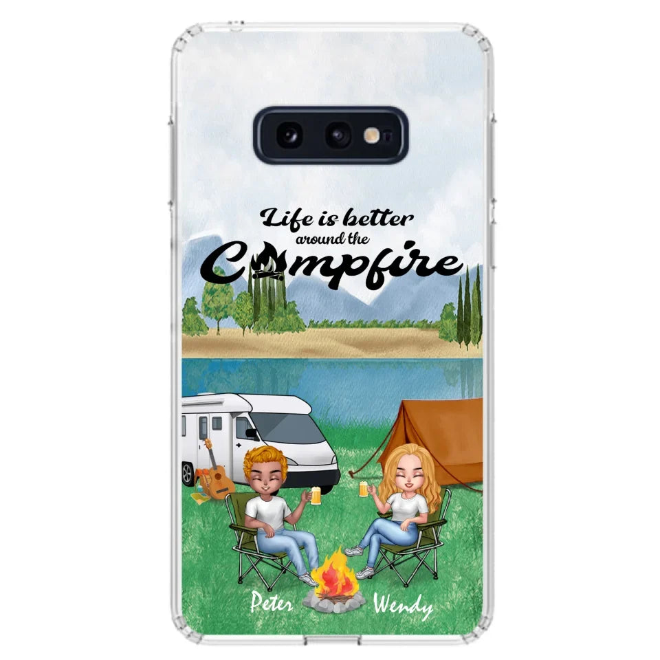 Custom Personalized Camping Chibi Phone Case - Couple With Upto 2 Dogs - Gift Idea For Camping Lover - Case For iPhone And Samsung