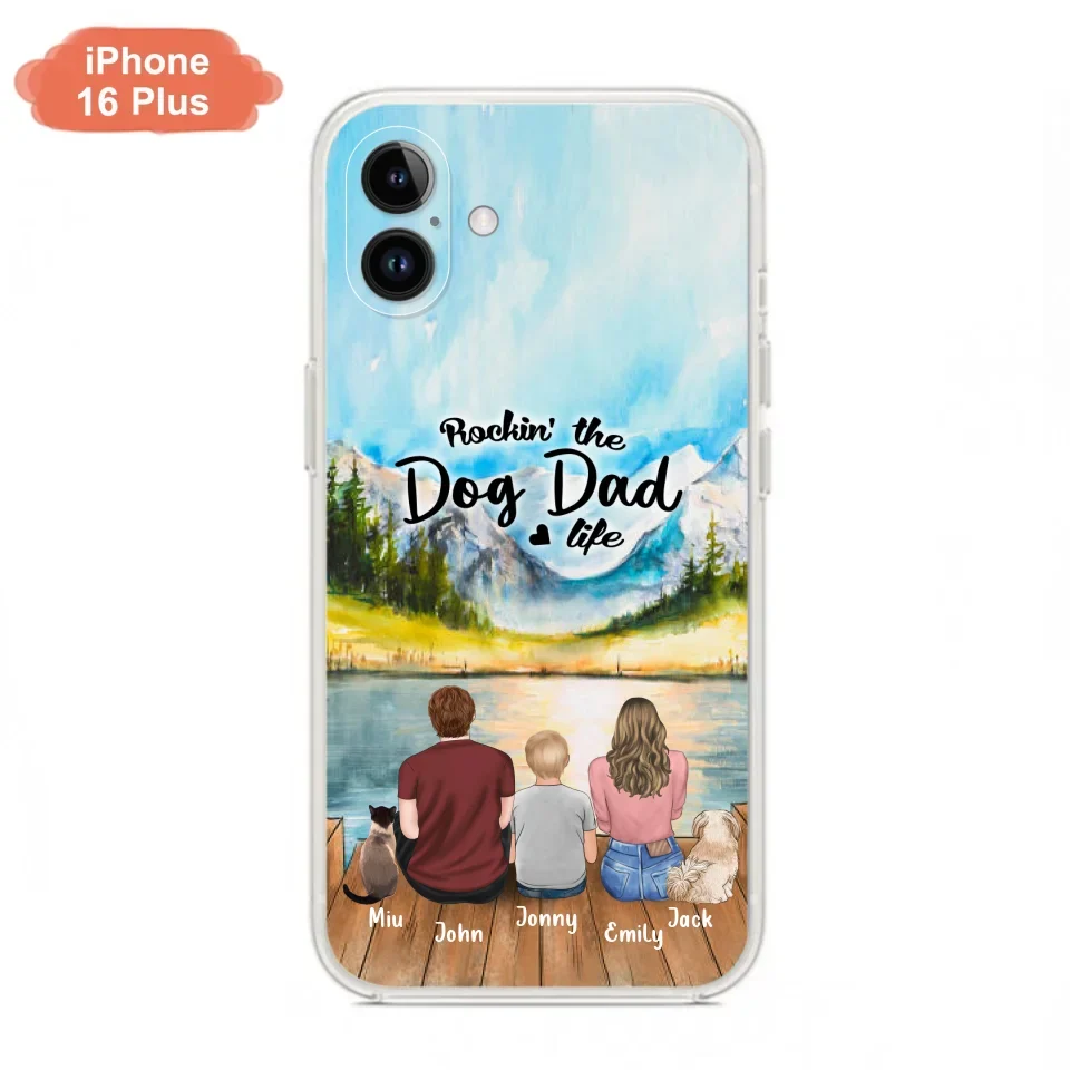 Personalized Pet Couple Phone Case - Parent With 1 Kid And 2 Pets - Case For iPhone And Samsung
