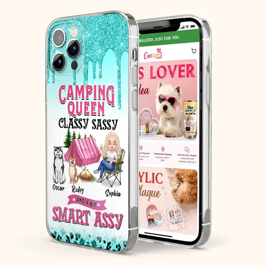 Custom Personalized Camping Phone Case - Gift for Camping Lovers, Dog Mom - Camping Queen Dog Mom - Up to 2 Dogs - Camping Queen classy sassy and a bit smart assy