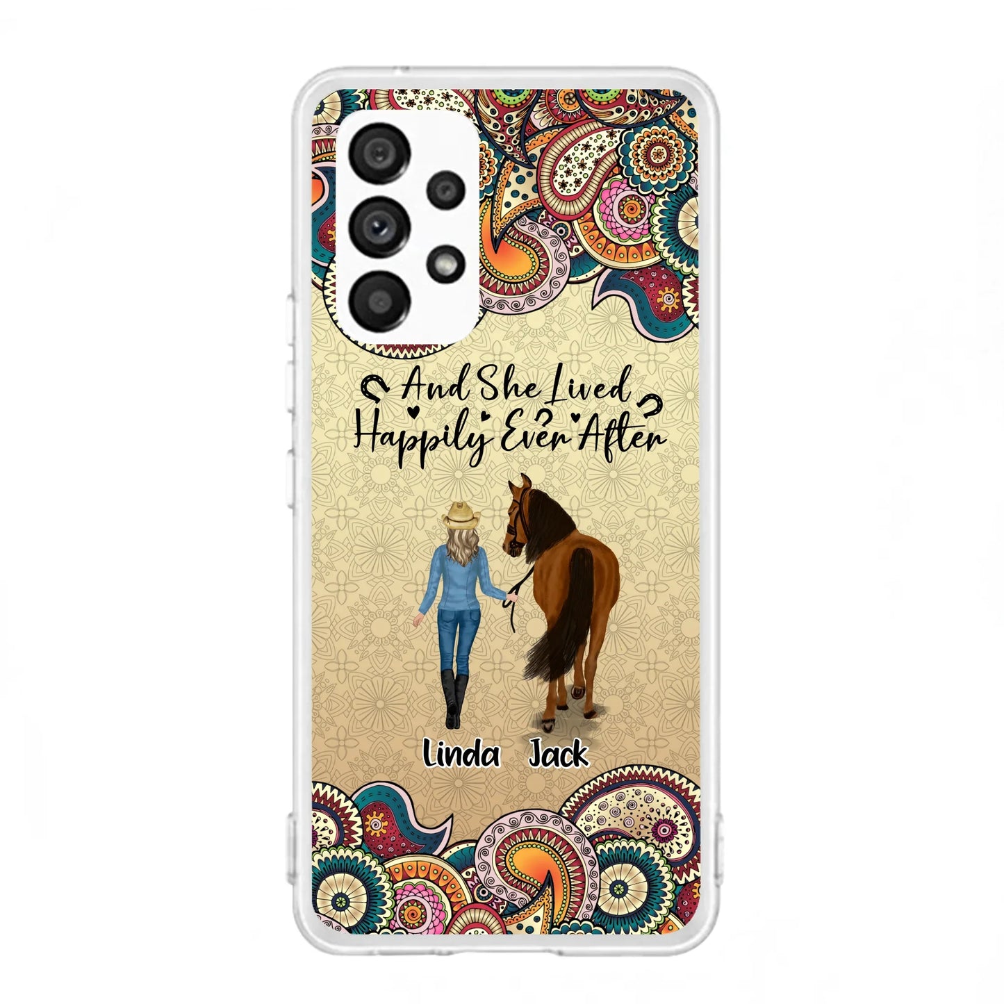 Custom Personalized Horse Girl Phone Case - Upto 4 Horses - Gift Idea For Horse Lovers - And She Lived Happily Ever After - Case For iPhone/Samsung