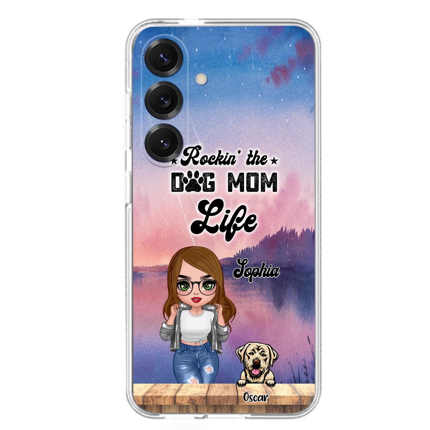 Custom Personalized Dog Mom Chibi Front Phone Case - Gifts For Dog Lover With Up to 4 Dogs - Rockin' The Dog Mom Life - Case For iPhone And Samsung