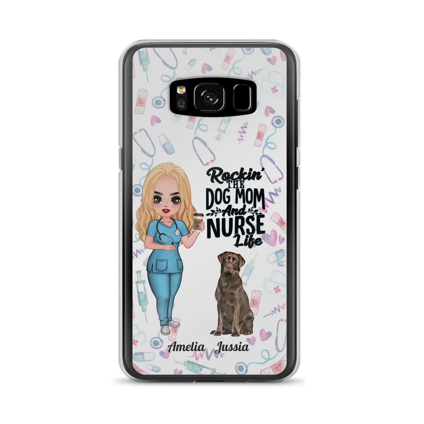 Custom Personalized Nurse Dog Mom Phone Case - Upto 5 Dogs - Gift Idea For Dog Lover - Rockin' The Dog Mom And Nurse Life - Case For iPhone And Samsung