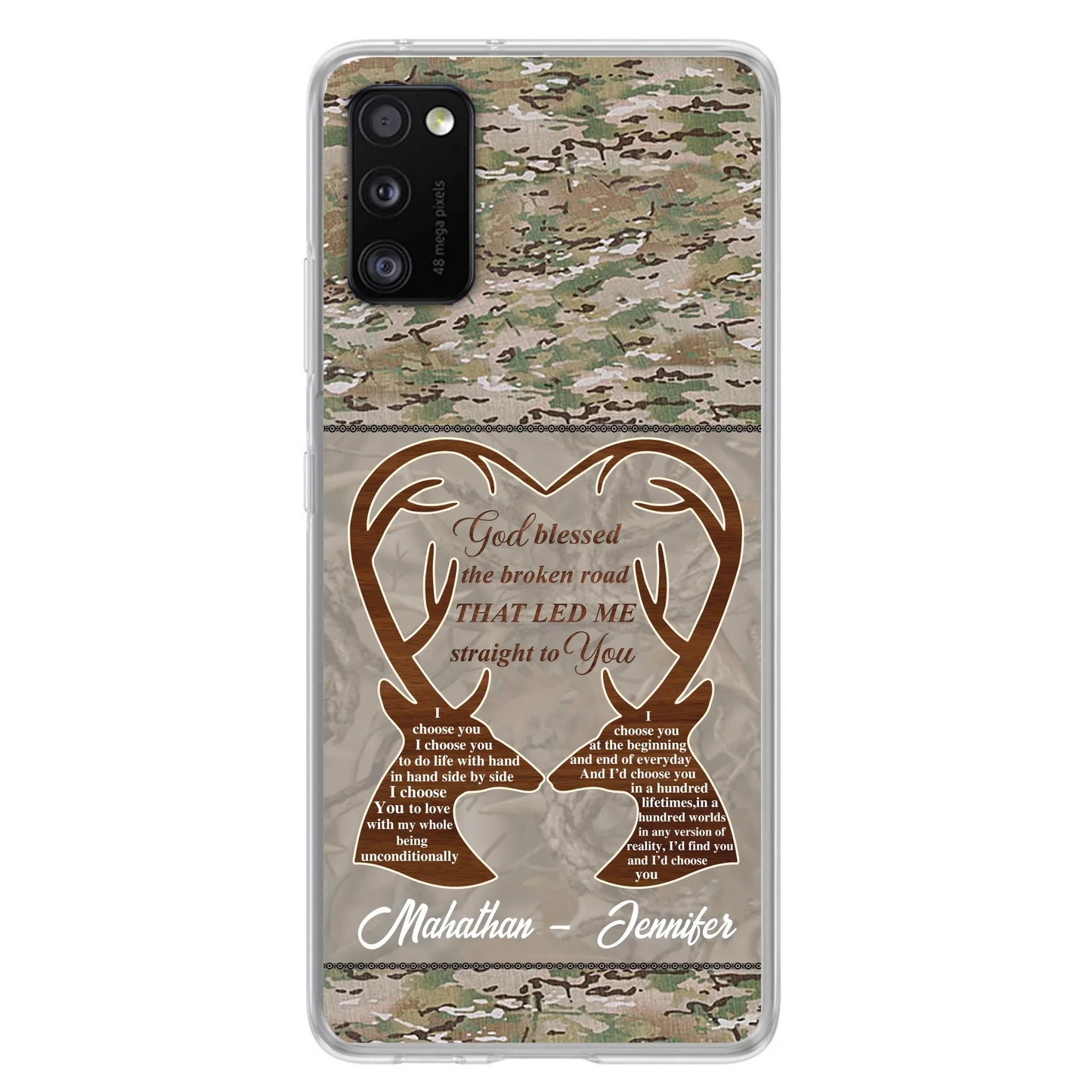 Custom Personalized Deer Hunting Heart Phone Case - Gift Idea For Couple - God Blessed The Broken Road That Led Me Straight To You - Case For iPhone And Samsung