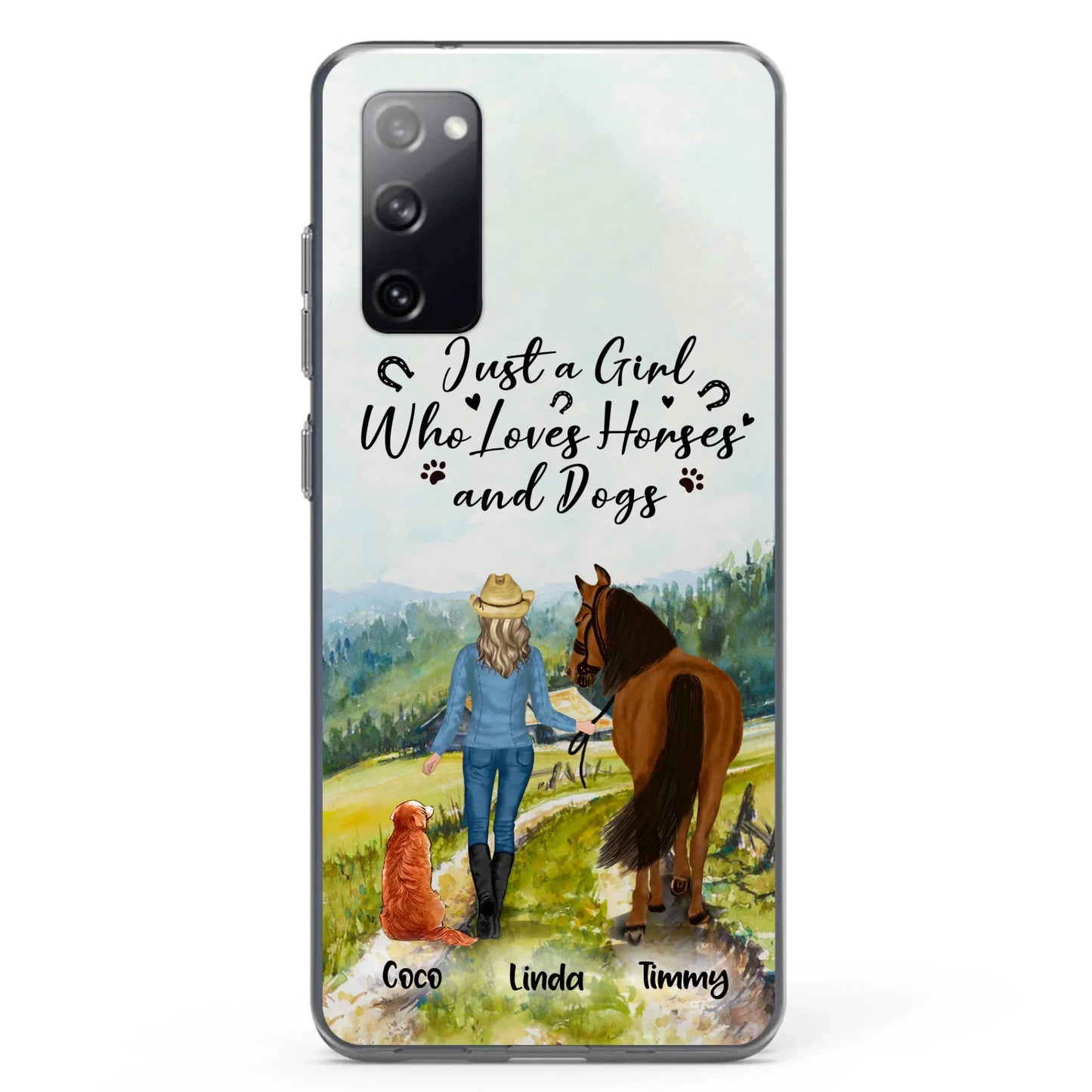 Personalized Horse And Dog Phone Case - Man/Woman/Girl/Boy With Upto 2 Horses And 4 Dogs - Gift For Horse/Dog Lover - Case For iPhone And Samsung