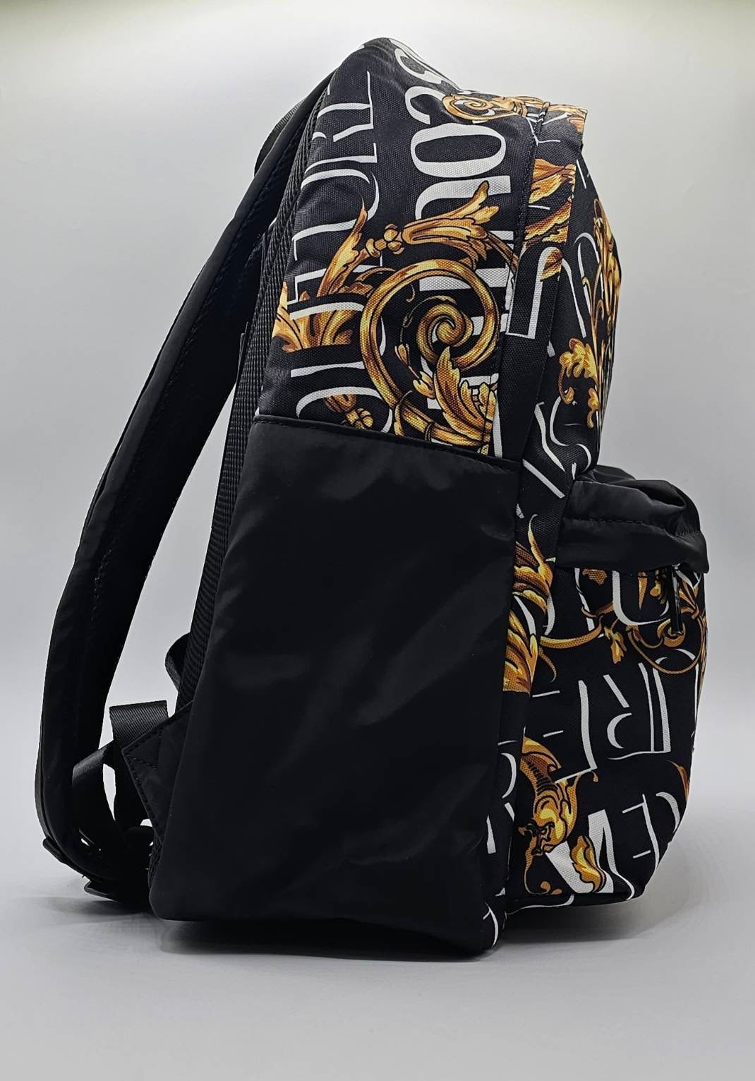 Versace Jeans Couture Logo Black And Yellow Baroque Print Backpack