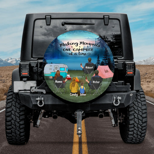 Custom Personalized Camping Night Spare Tire Cover - 3 Adults With 2 Kids - Gift Idea For Camping Lover - Making Memories One Campsite At A Time