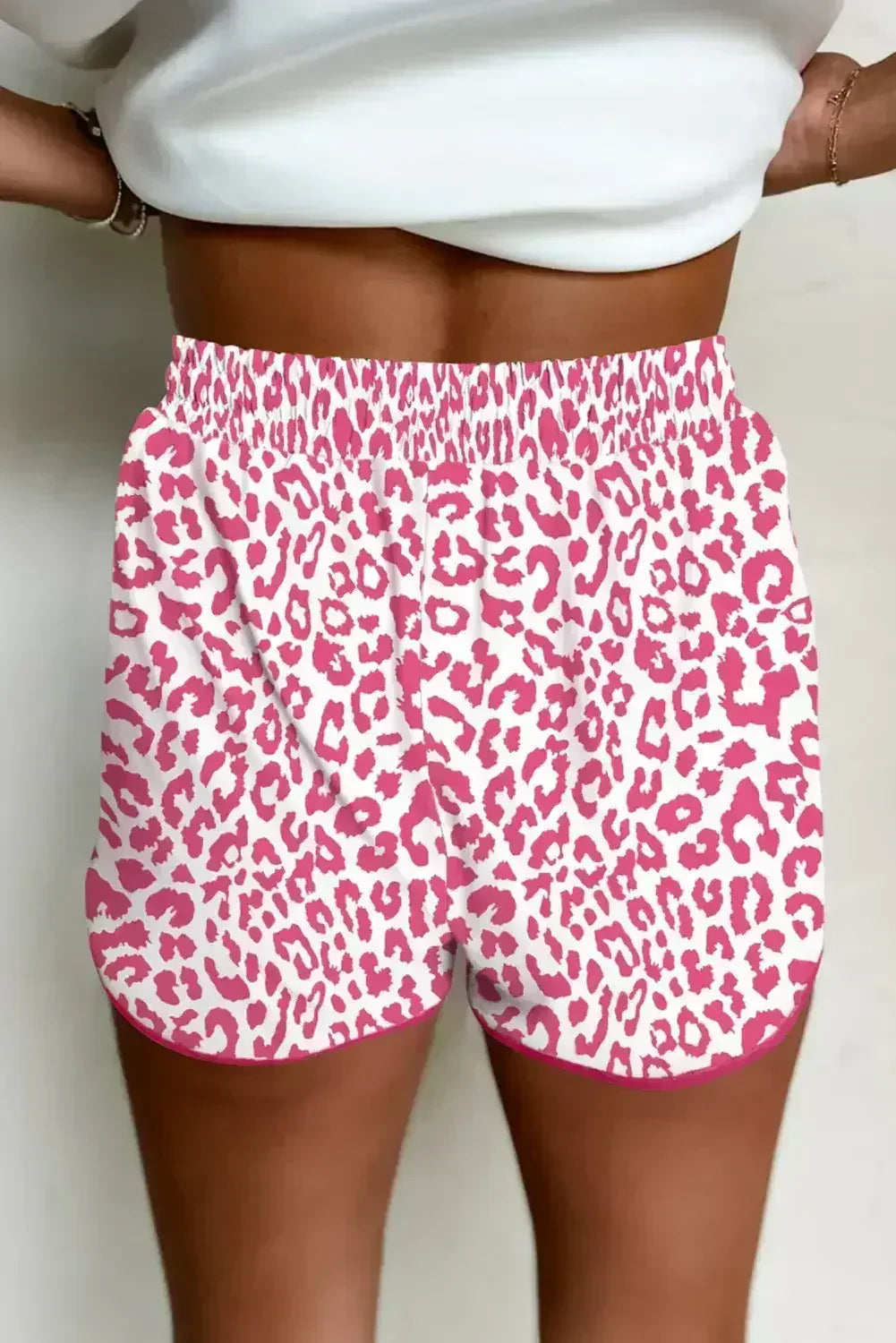 Blue Leopard Elastic Waist Lace up Contrast Trim Casual Shorts