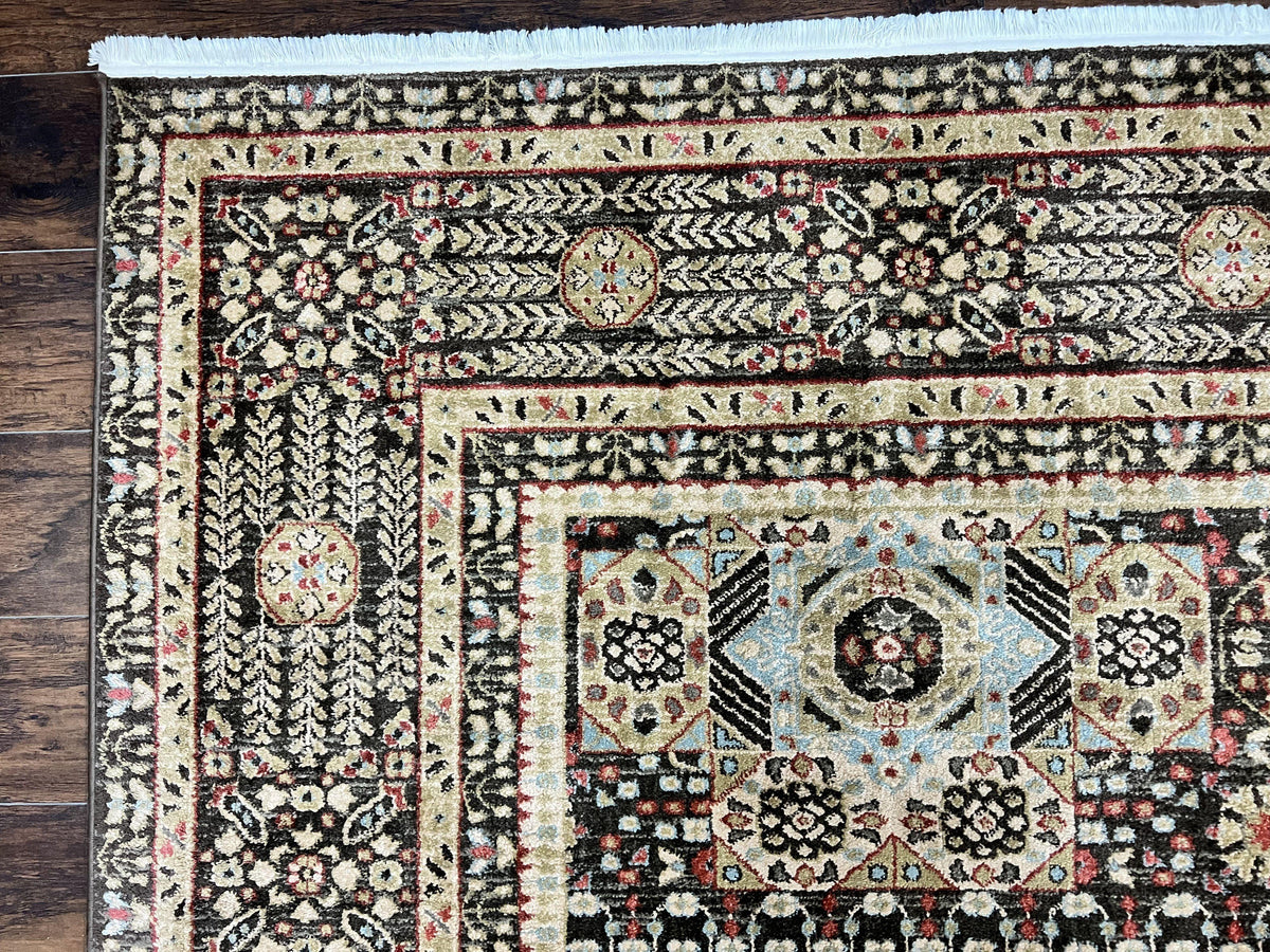 Room Sized Oriental Rug 10x11, Power Loomed Carpet, Tan Brown, Unique Loom