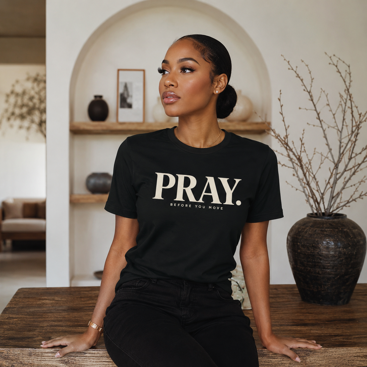 PRAY. Graphic Tee — "Pray Before You Rise" Inspirational Christian T‑Shirt