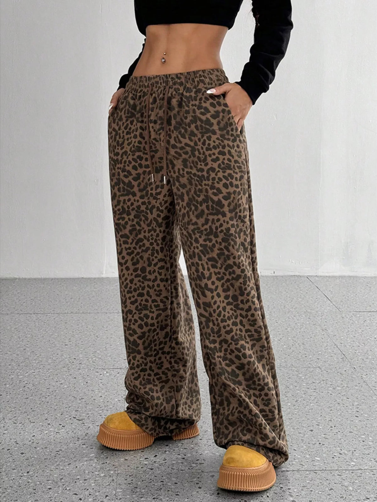 Full Size Leopard Print Wide Leg Pants Plus Size