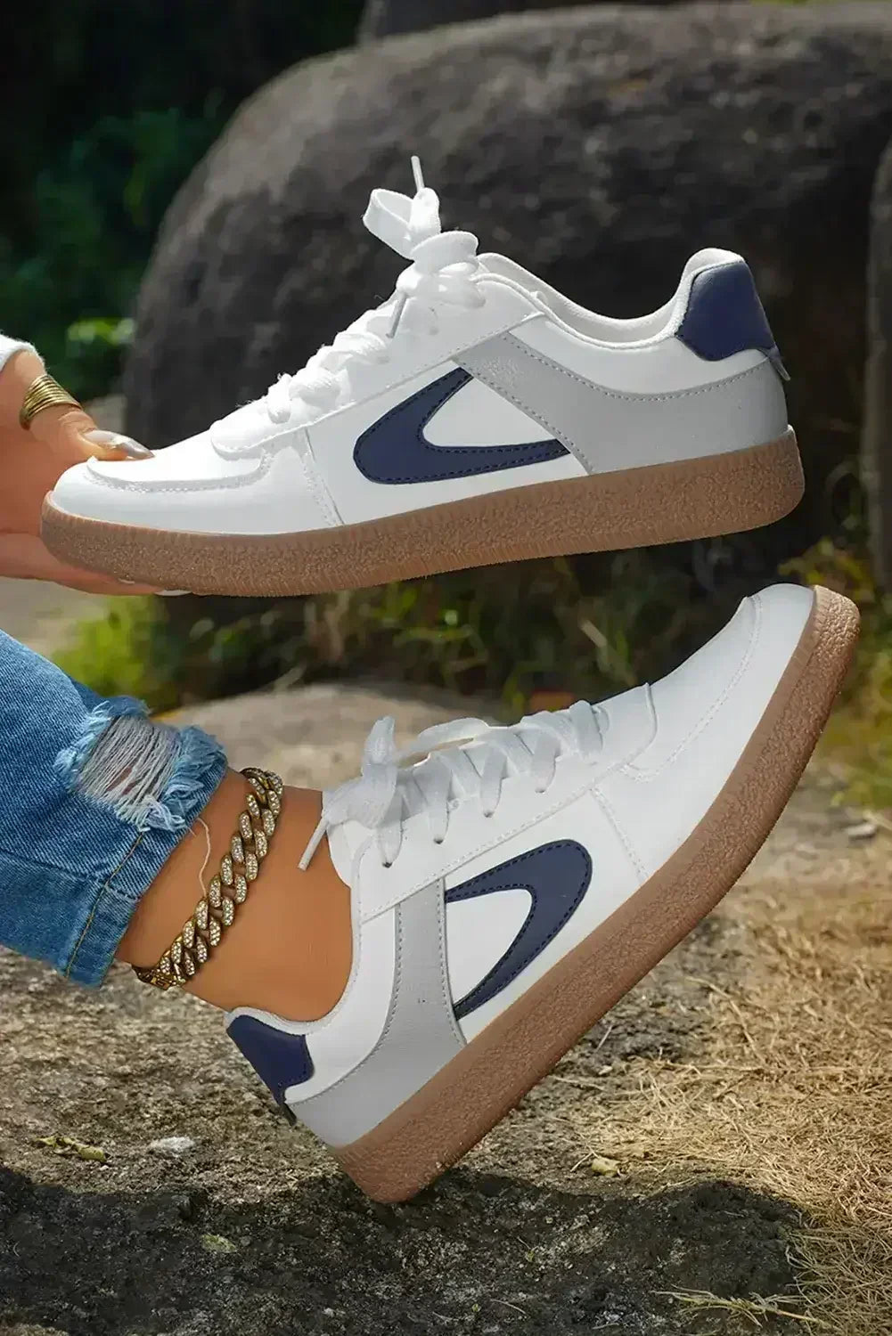 Navy Blue Sneakers - PU Leather Lace-Ups - Wholesale Comfort Shoes