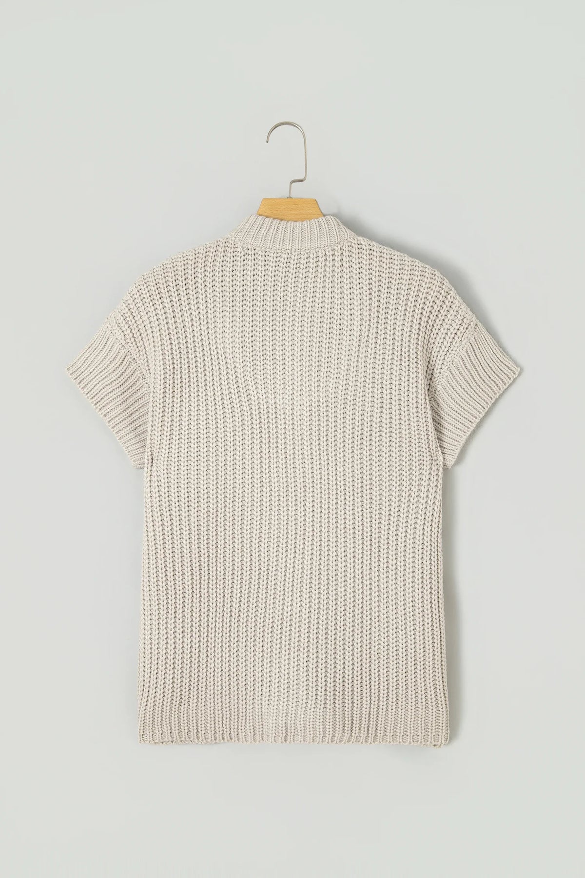 Solid Zip Up High Neck Short Sleeve Knit Top
