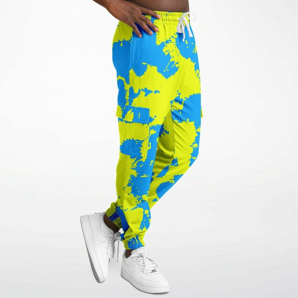 Yellow and Blue Paint Splatter Unisex Cargo Joggers (Fleece Lined)