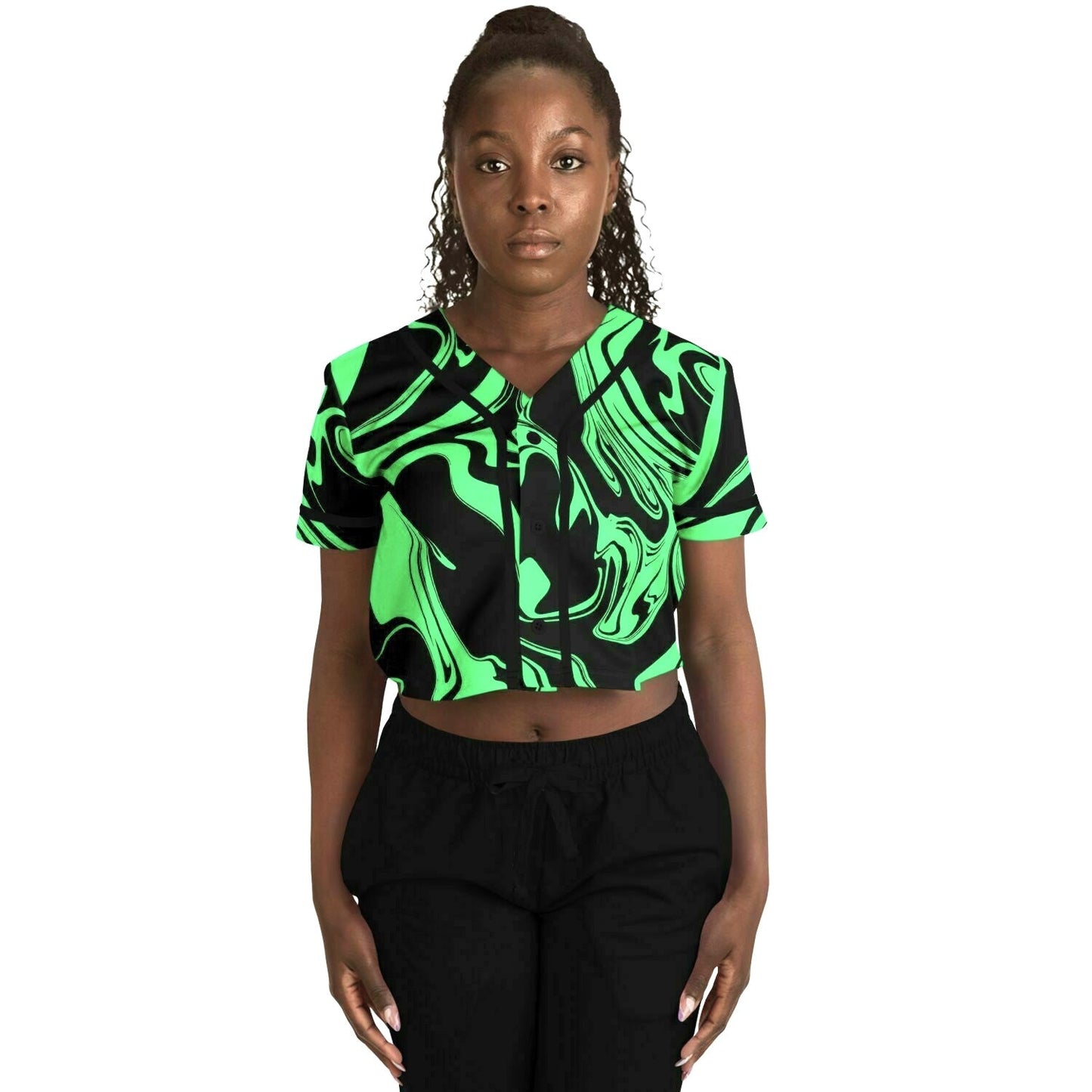 Slime in the Dark Green and Black Oil Spill Cropped Baseball Jersey