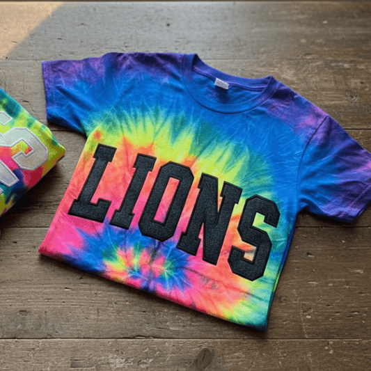 Custom Glitter Tie-Dye Embroidered Shirt | Personalized Text | Tank Top, Tee, Hoodie | Toddler, Youth & Adult Sizes