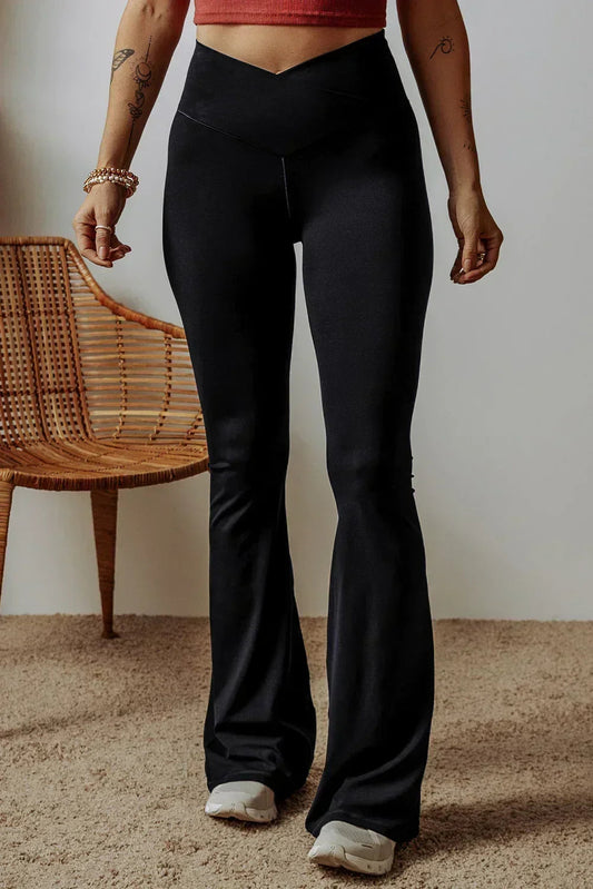 Dark Grey V Shape High Waist Flared Leggings Femstylo