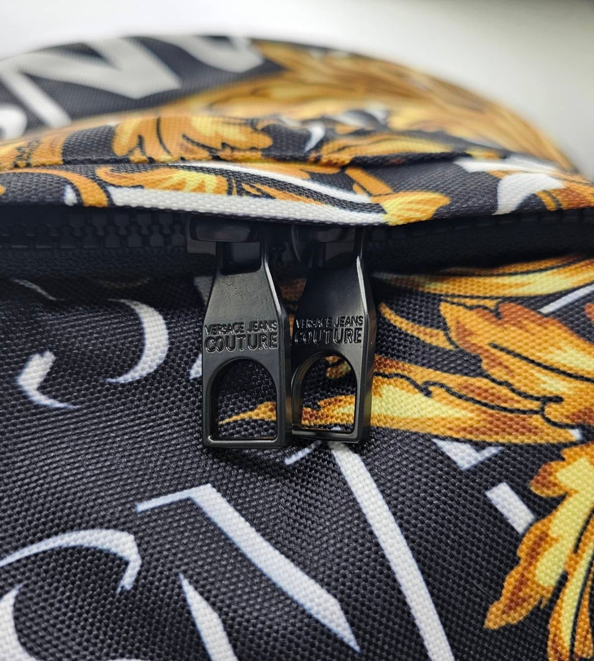 Versace Jeans Couture Logo Black And Yellow Baroque Print Backpack