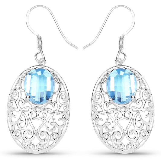10.72 Carat Genuine Blue Topaz .925 Sterling Silver Earrings