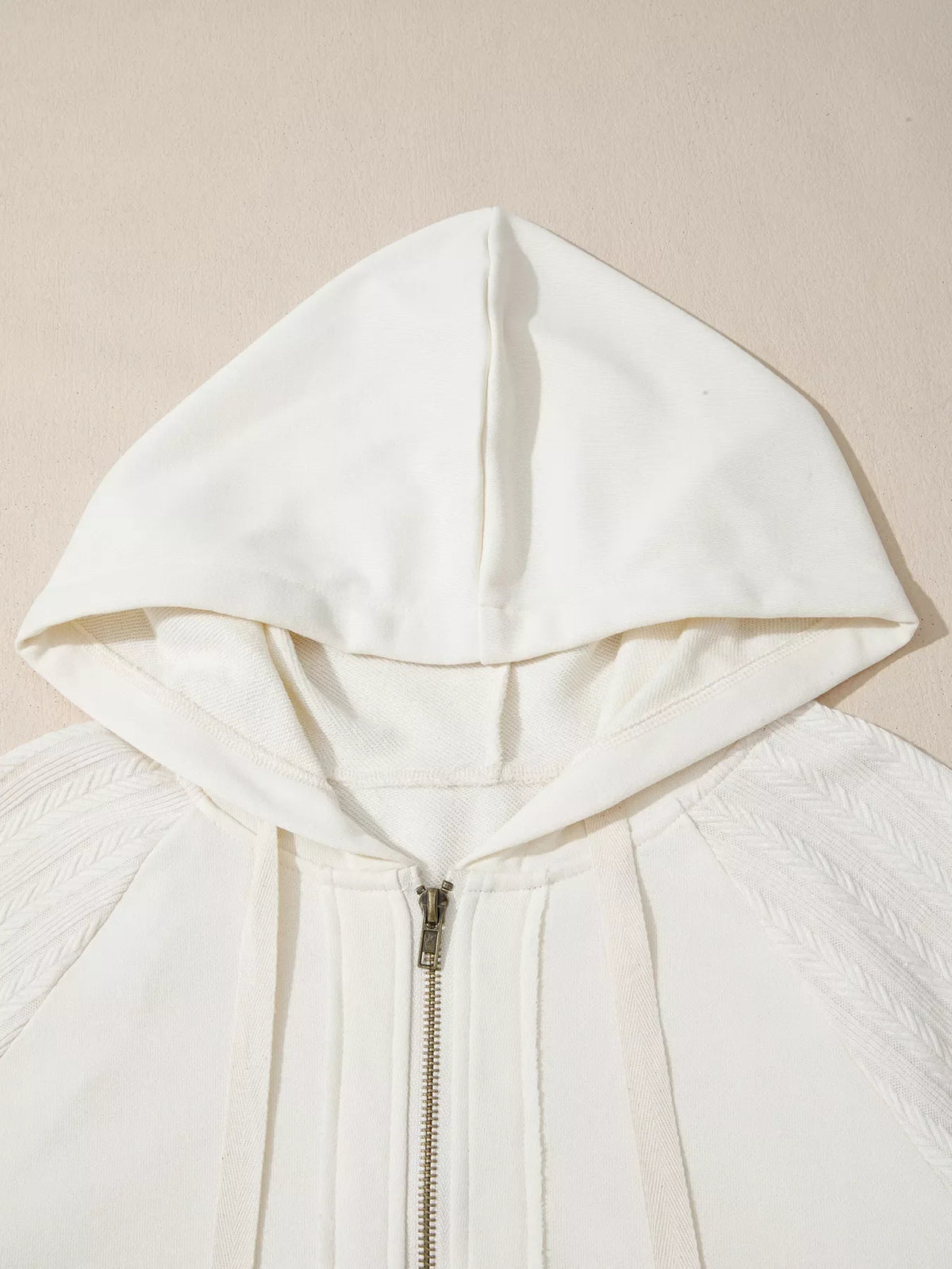 Solid Color Textured Sleeve Patchwork Half Zip Hoodie
