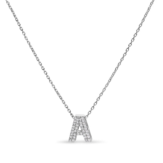 10K White Gold Diamond Accent "A" Initial Bubble Pendant Necklace