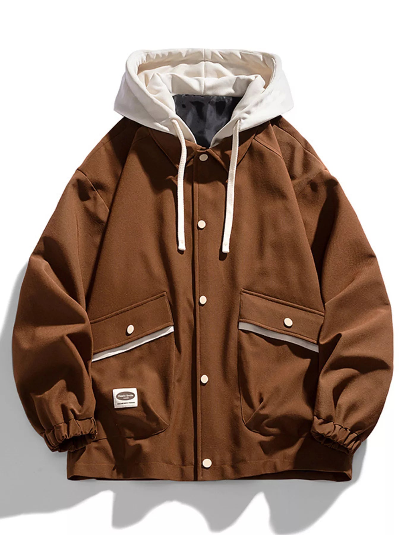 Men's Plus Size Two-Tone Hooded Button-Up Jacket