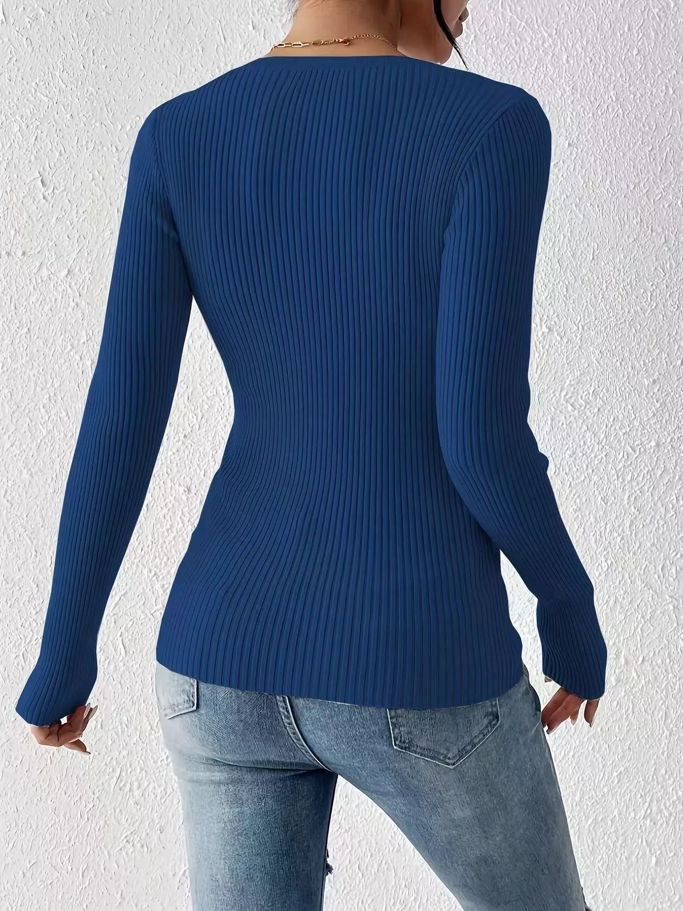 Ribbed Knit Button Front Knit Top