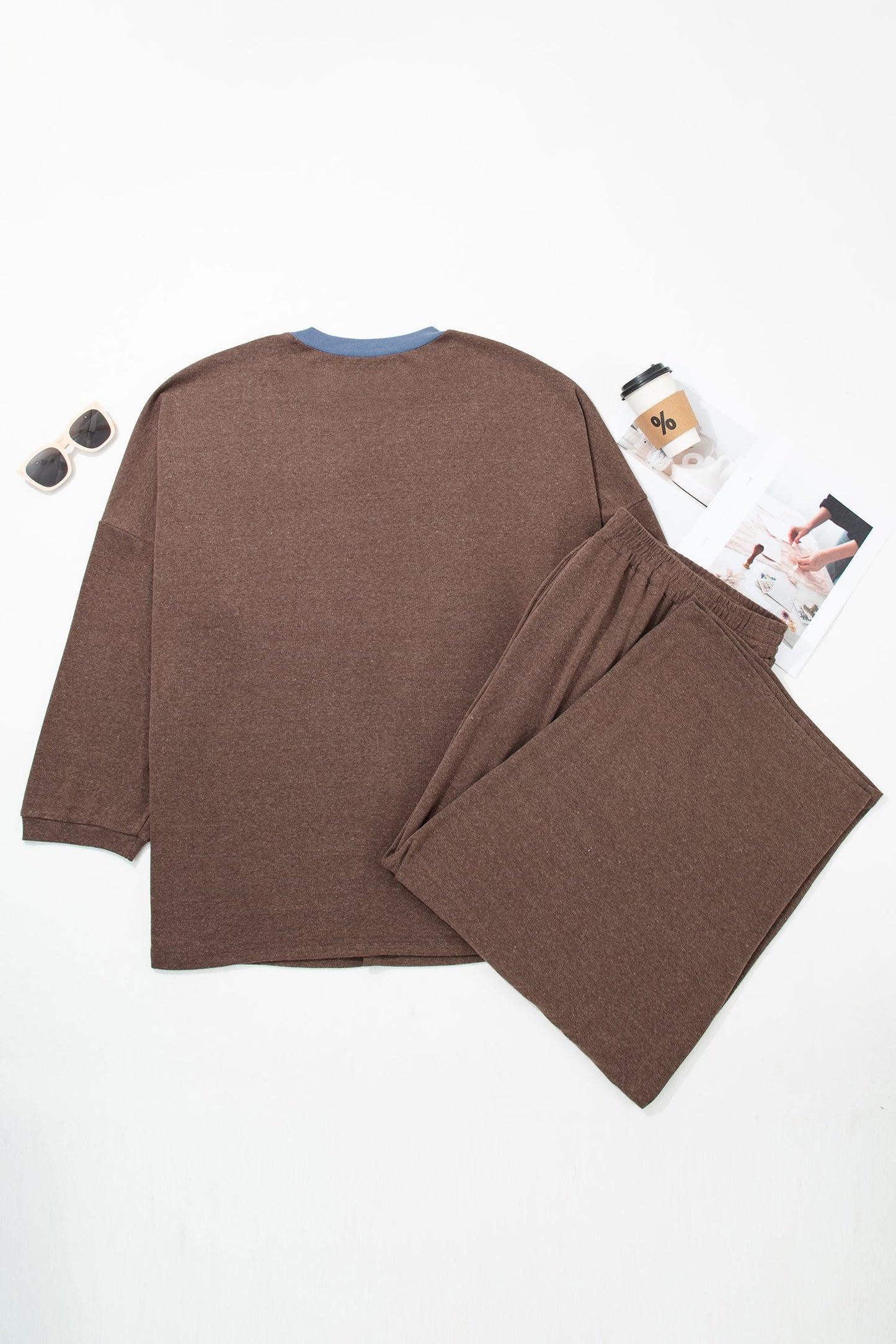 Plus Size Colorblock Trim Long Sleeve Top & Pant Set