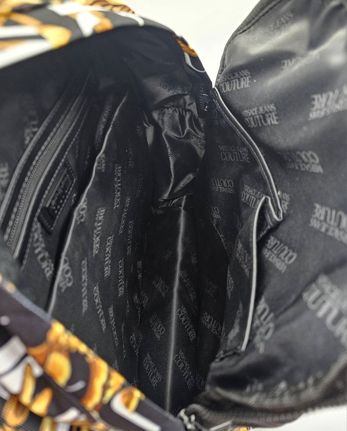 Versace Jeans Couture Logo Black And Yellow Baroque Print Backpack