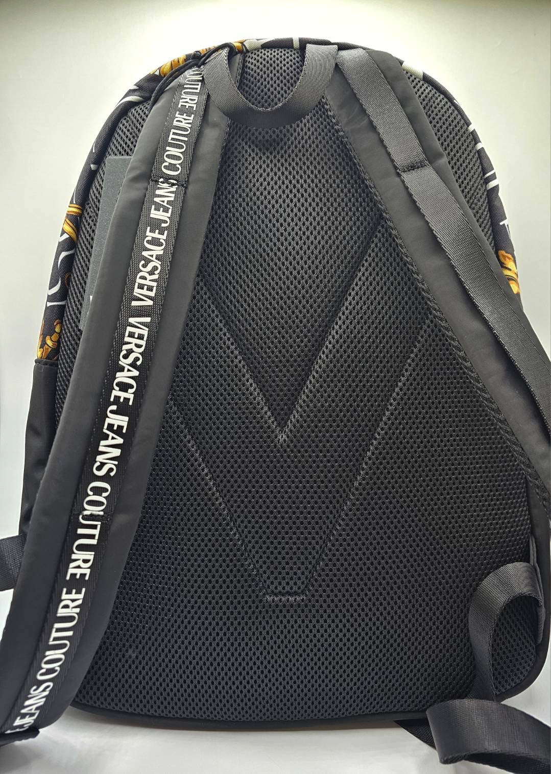 Versace Jeans Couture Logo Black And Yellow Baroque Print Backpack