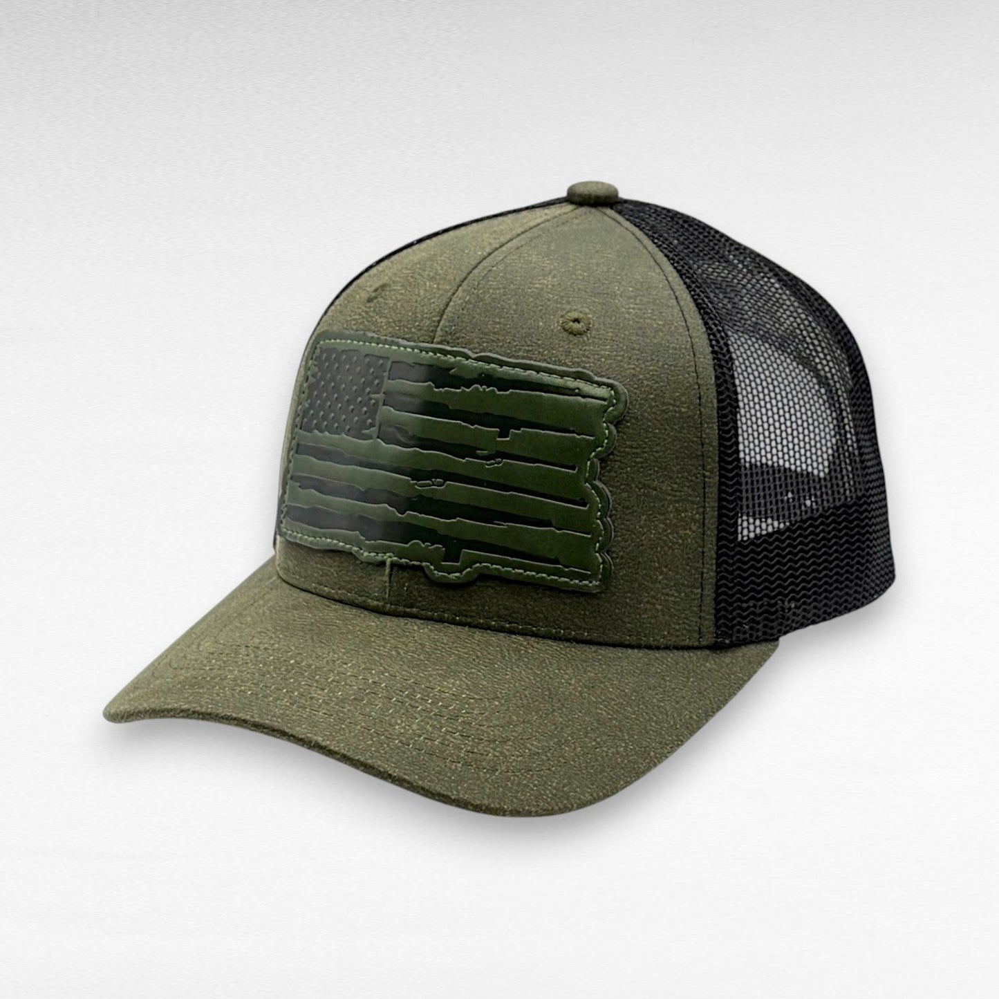 Performance USA Flag Leather Patch Trucker Hat | Snapback, Structured Mesh Back