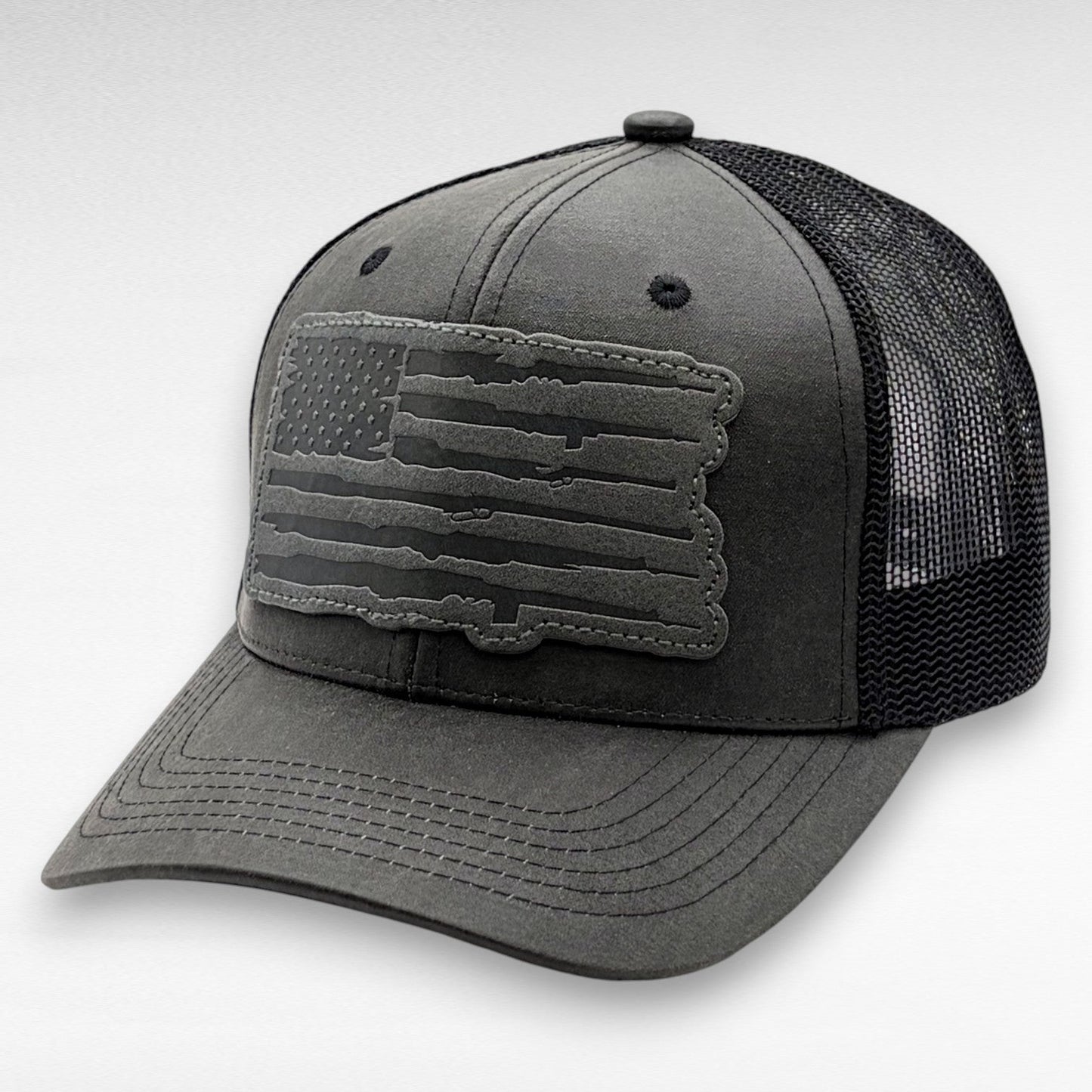 Performance USA Flag Leather Patch Trucker Hat | Snapback, Structured Mesh Back