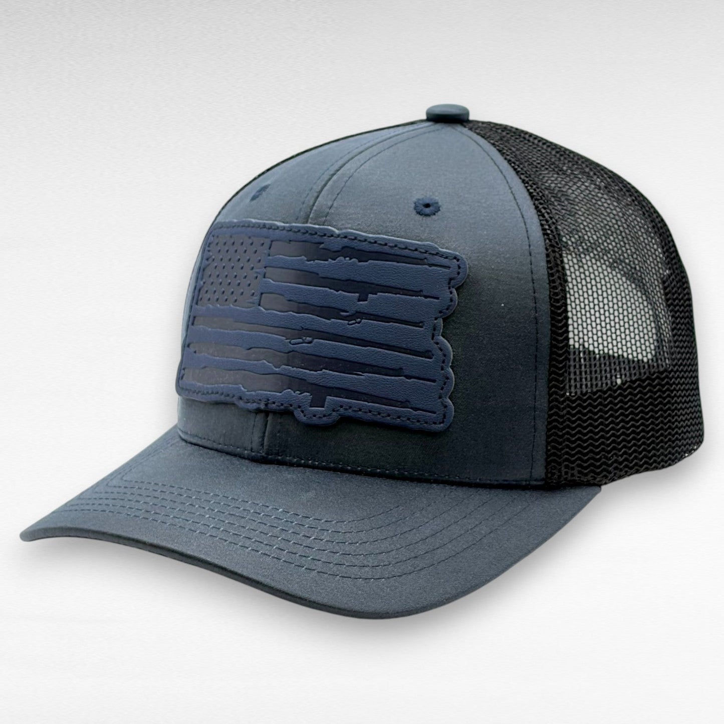 Performance USA Flag Leather Patch Trucker Hat | Snapback, Structured Mesh Back