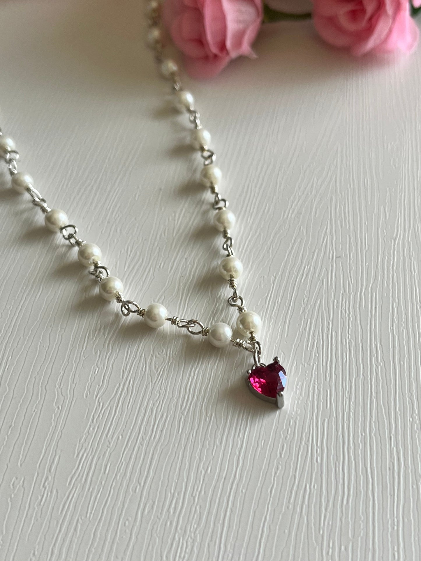 Silver Pearl Heart Necklace Handmade Christian Jewelry