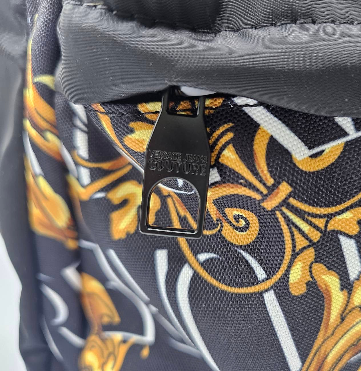 Versace Jeans Couture Logo Black And Yellow Baroque Print Backpack