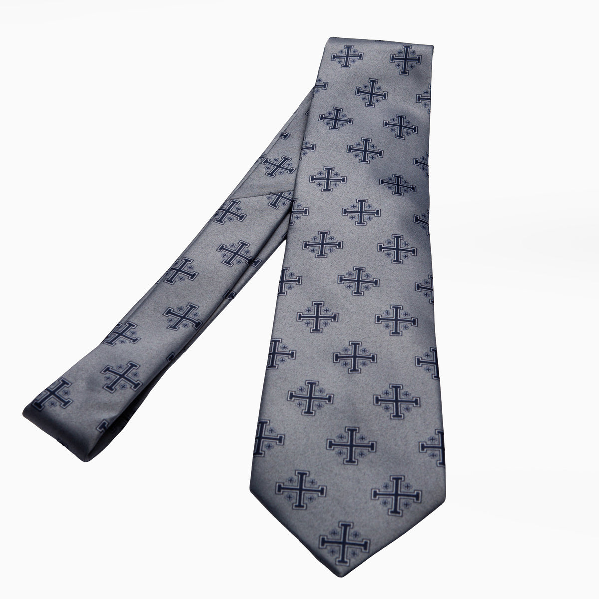 Extra Long Blue Jerusalem Cross Necktie with White Accents