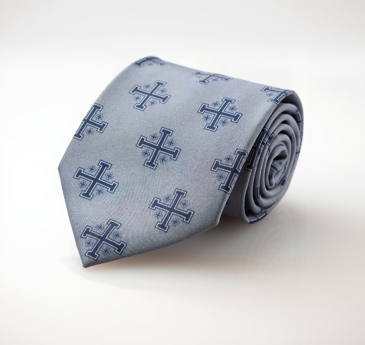 Extra Long Blue Jerusalem Cross Necktie with White Accents