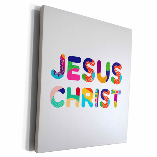 3dRose Decorative colorful text Jesus Christ on white. A... - Museum Grade Canvas Wrap (cw_338299)