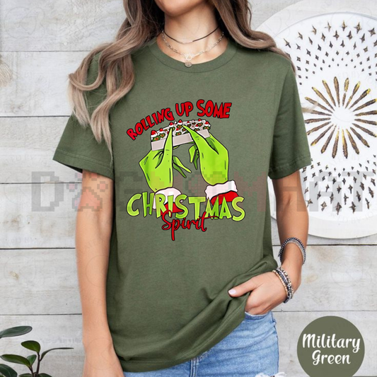 Christmas Spirit Grinch Hands Rolling Joint T-Shirt