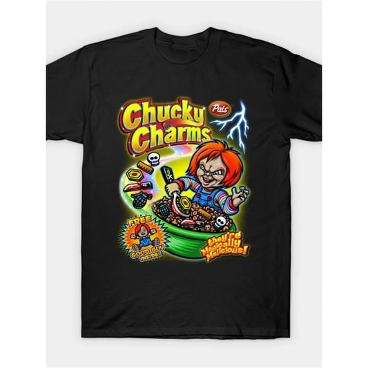Chucky Charms V2 Horror T-Shirt – Funny Halloween Graphic Tee, Black Cotton Shirt for Men & Women