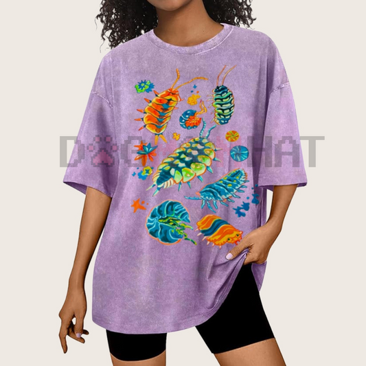 Colorful Insects Vintage Washed Shirt – Unisex Graphic Tee, Full Color, Streetwear Fashion