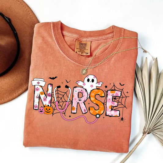 Comfort Colors "Spooky Nurse" Halloween Shirt – Cute Nursing Tee, Gift for Nurse, Soft Cotton Graphic Top for Women
