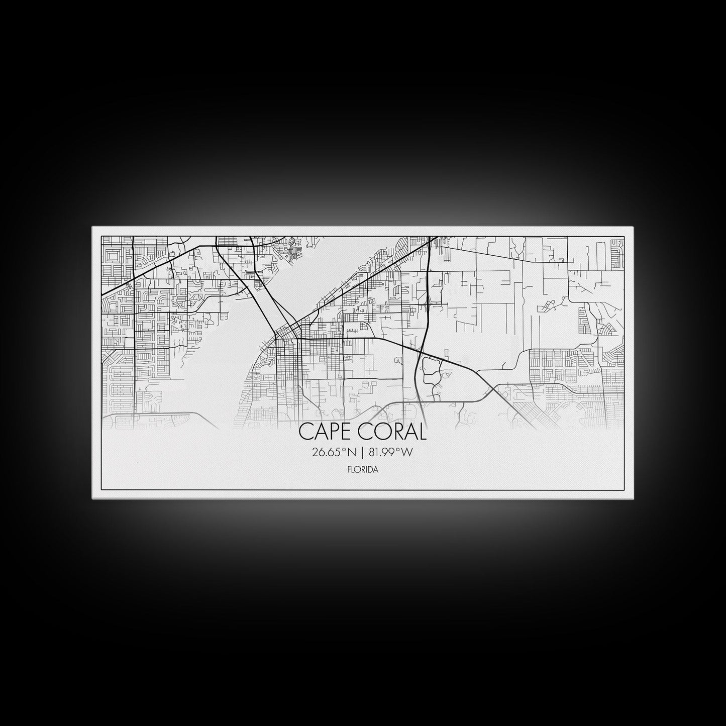 Cape Coral Street Map, Florida Map, Map Print, Modern Art, Wall Art, Canvas Art, Rustic Décor, Bedroom Décor Women, Gift For The Home