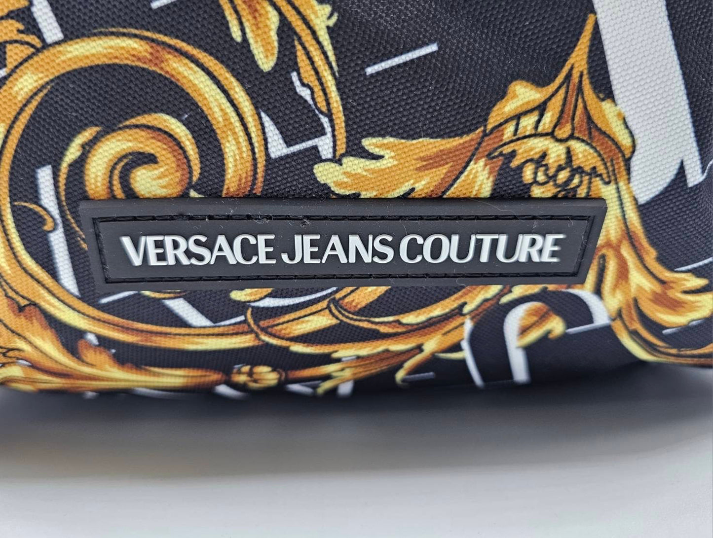 Versace Jeans Couture Logo Black And Yellow Baroque Print Backpack