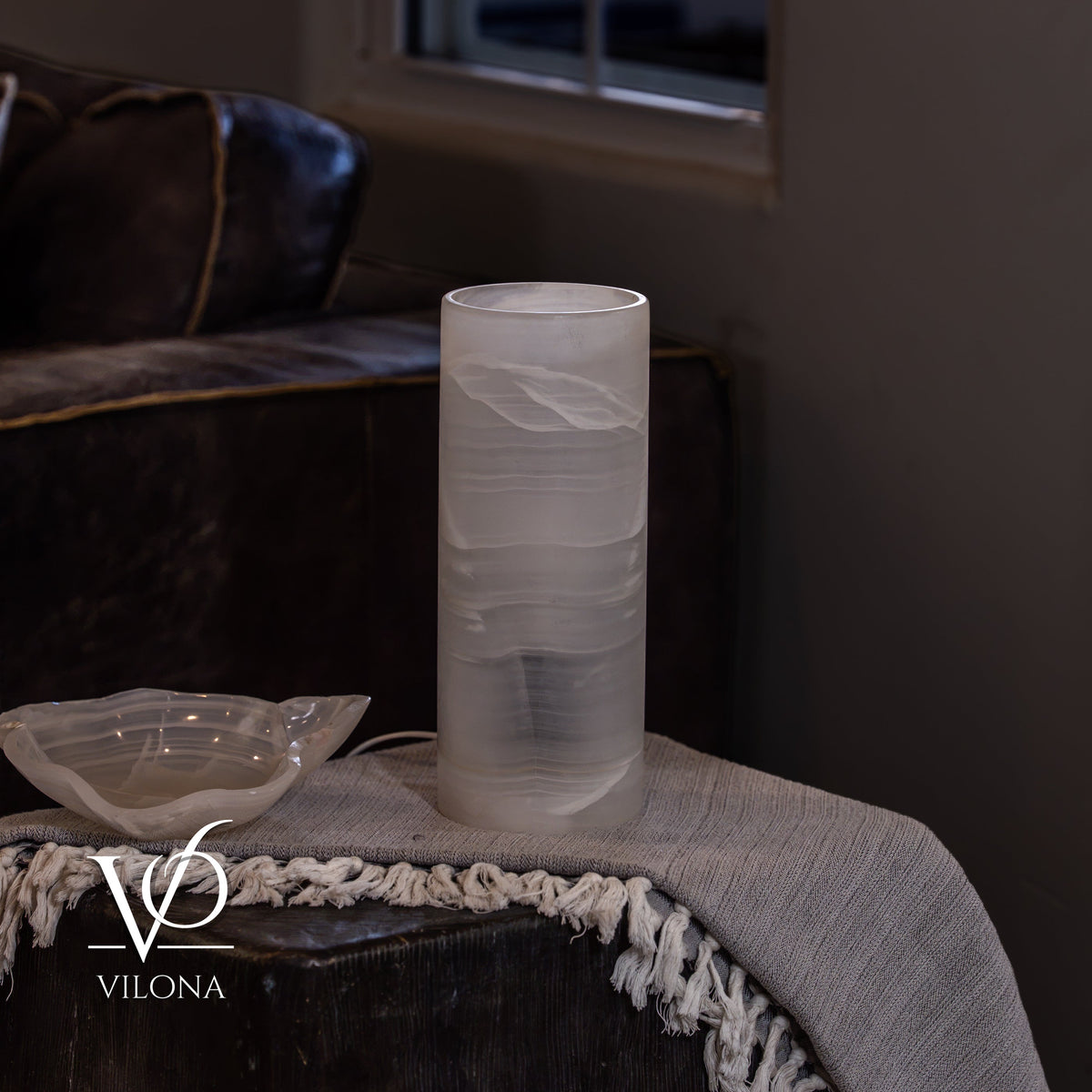 White Ice Onyx - 12" Tall, x 4.5" Diameter (Small Table Lamp #3)