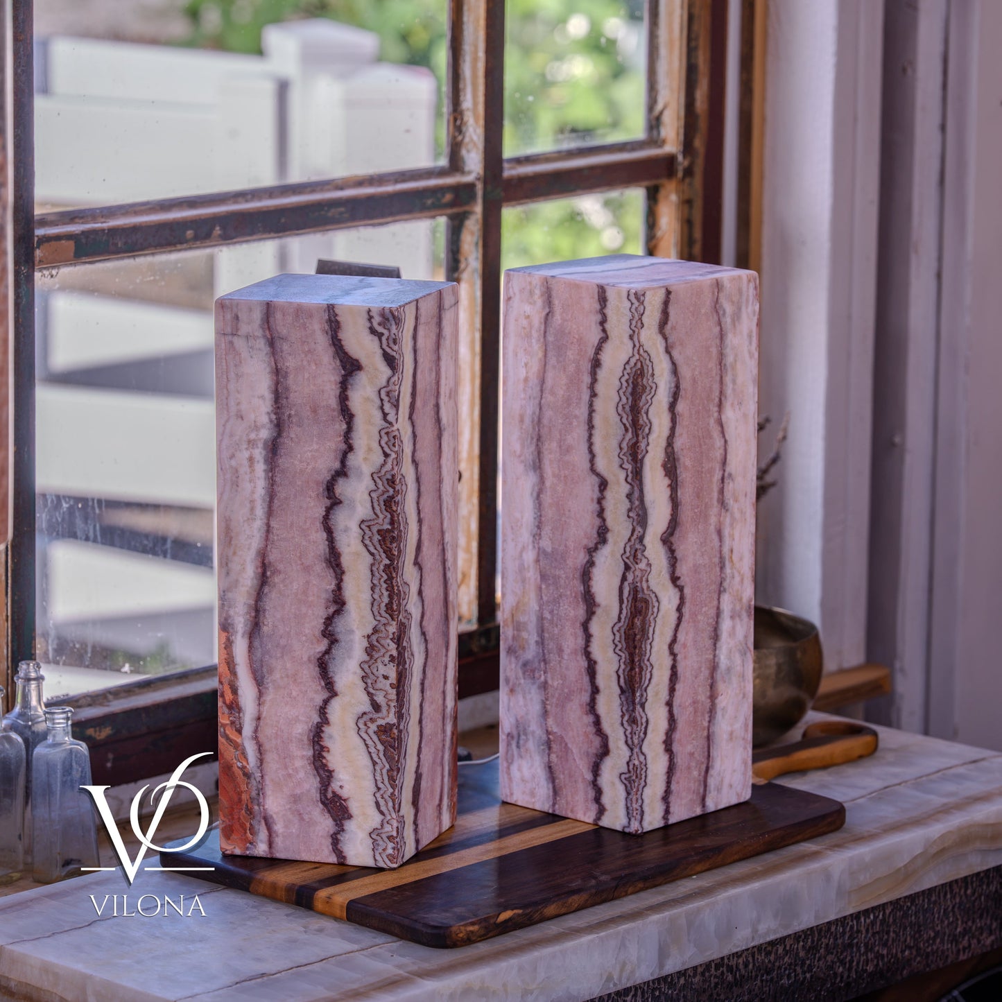 Rosa Onyx Table Lamp Pair – 17.75" Tall × 6" Square #3