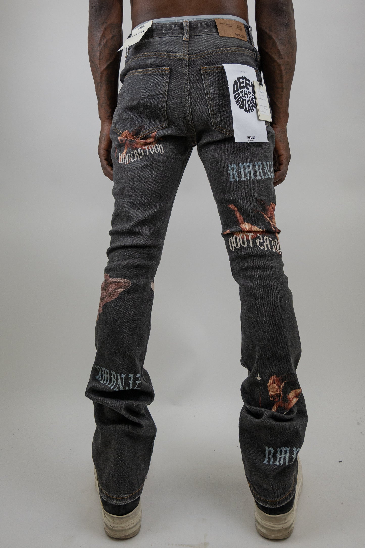 RM205SK - Graphic Printed Stacked Jeans