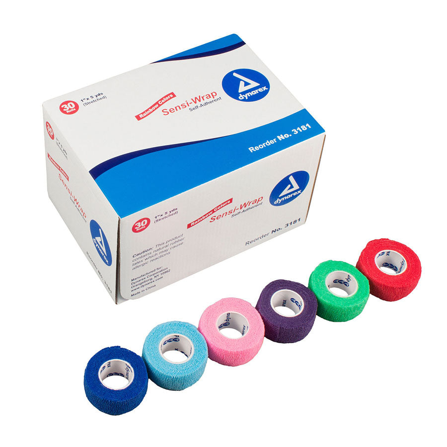 Dynarex Sensi Wrap Self Adherent Wrap - Rainbow, 5 of Each Color, 1"x 5 yds., 30/cs