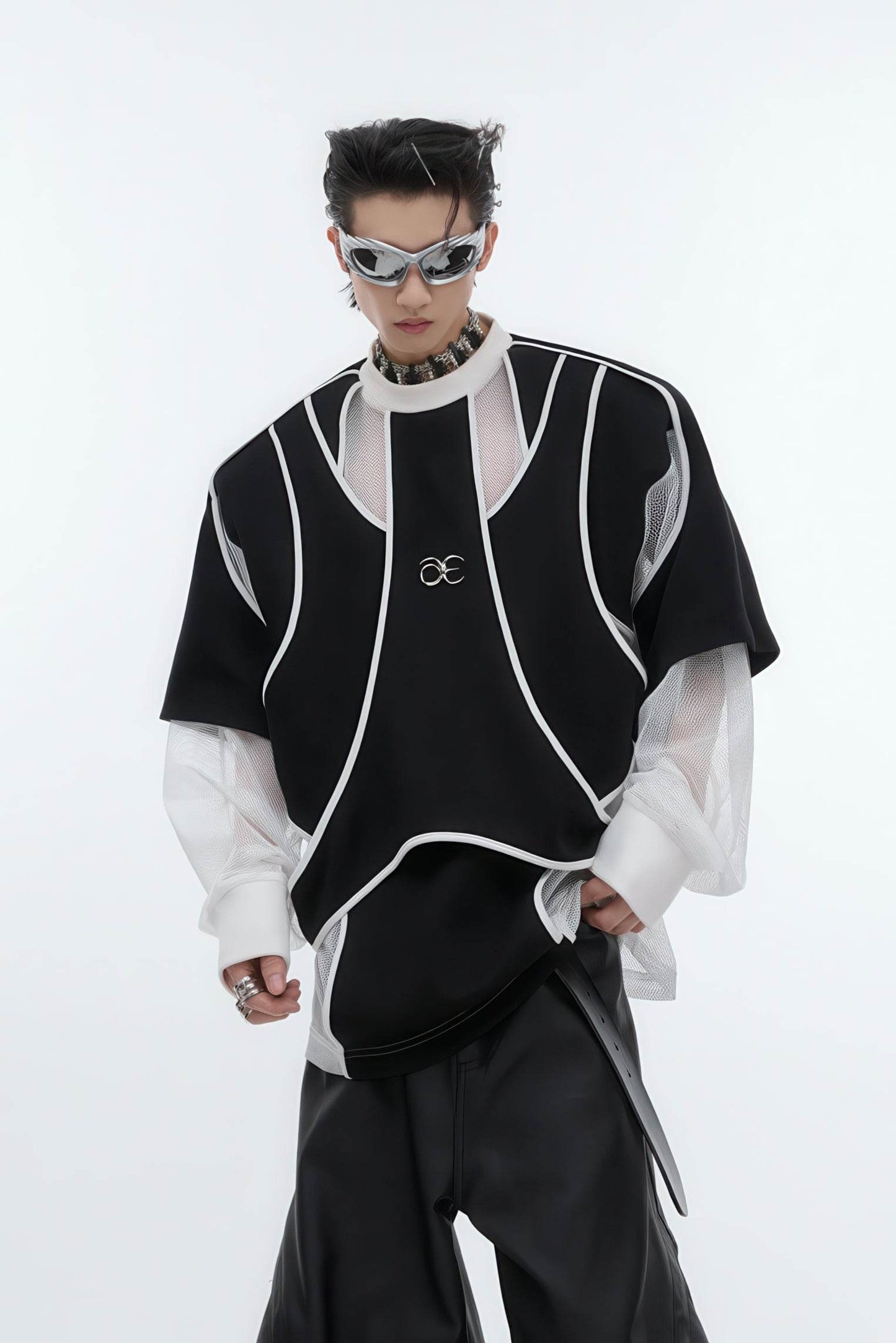 Deconstructed Split Hoodie - Heavyweight Metal Trim with Shoulder Pads