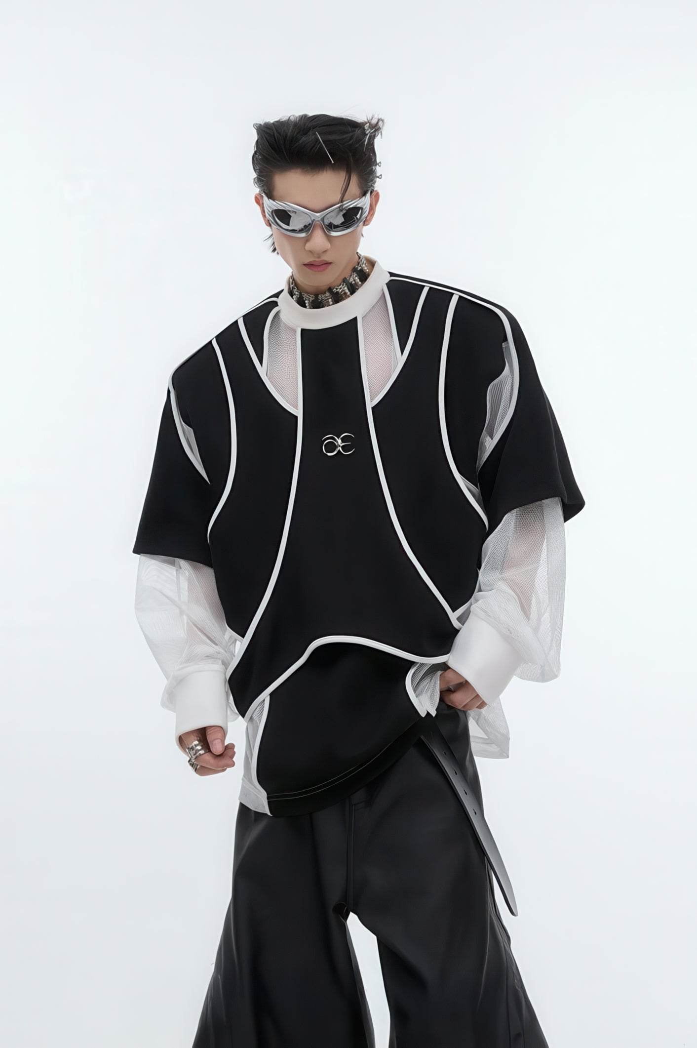 Deconstructed Split Hoodie - Heavyweight Metal Trim with Shoulder Pads
